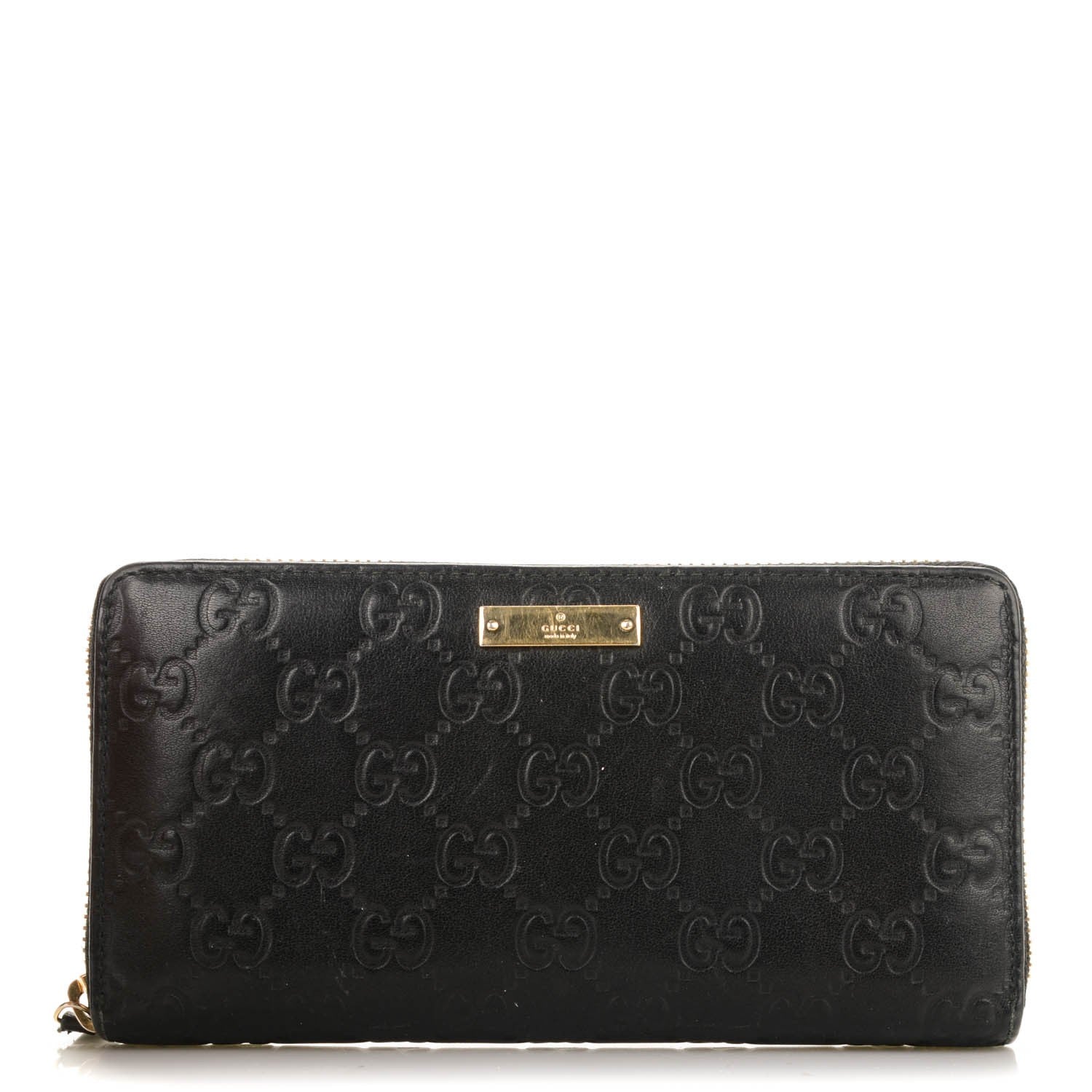 Gucci Guccissima Margaux Calfskin Metal Bar Zip Around Wallet Black 1 of 7
