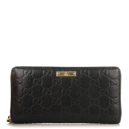 Gucci Guccissima Margaux Calfskin Metal Bar Zip Around Wallet Black 1 of 7