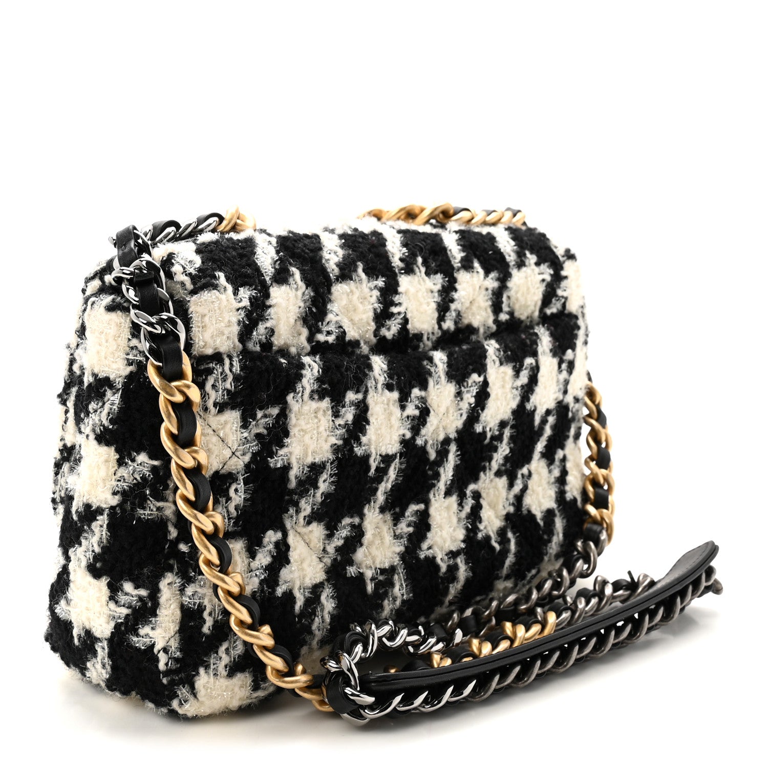 Chanel Tweed Quilted Medium Chanel 19 Flap Black Ecru White 3 of 10