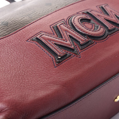 MCM Visetos Calfskin Logo Medium Shopper Tote Dark Brown Dark Red 11 of 13