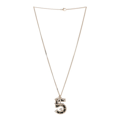Chanel Lambskin Crystal CC Number 5 Pendant Necklace Gold Black 3 of 5