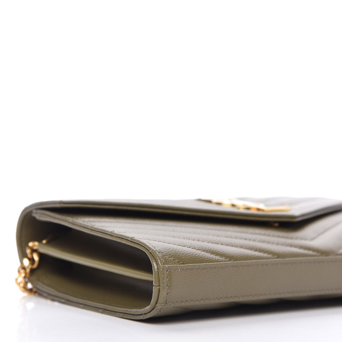 Grain De Poudre Matelasse Chevron Monogram Chain Wallet Vert Kaki
