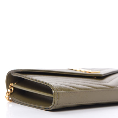 Saint Laurent Grain De Poudre Matelasse Chevron Monogram Chain Wallet Vert Kaki 6 of 9