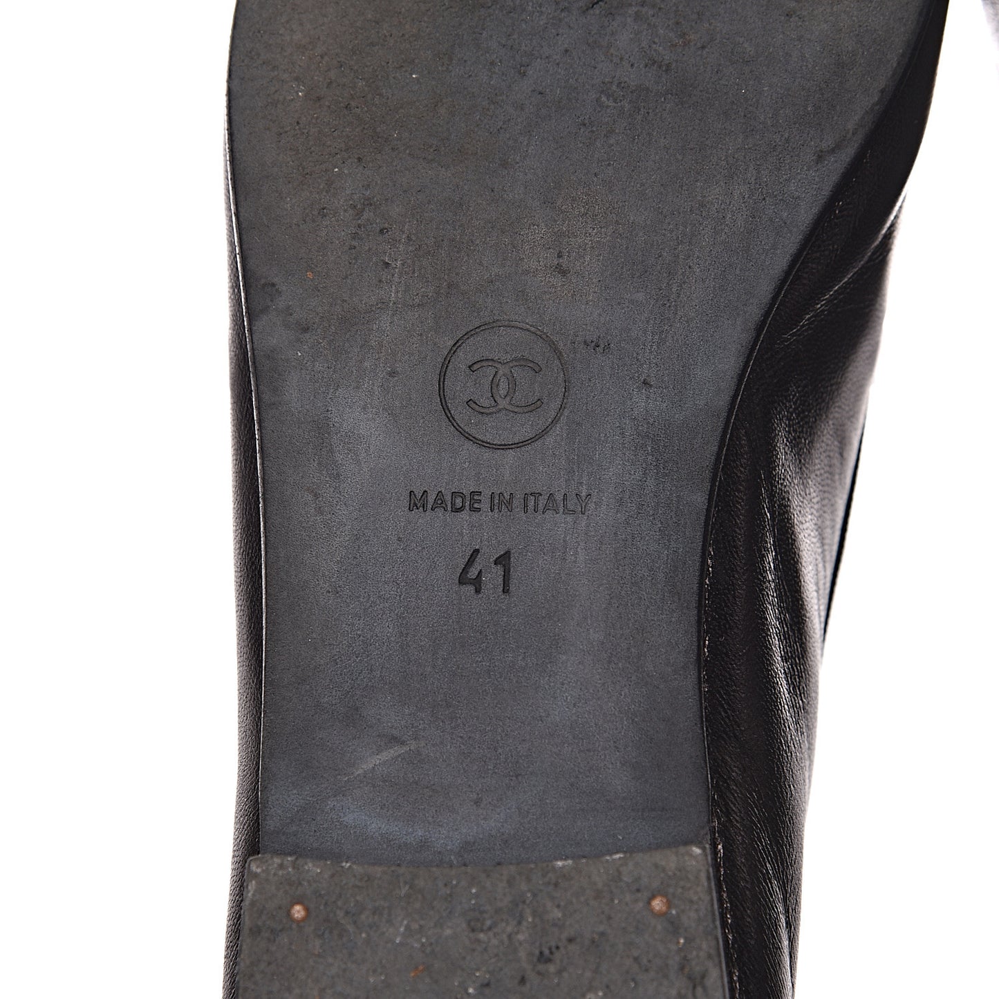 Lambskin Patent Cap Toe Ballerina Flats 41 Black