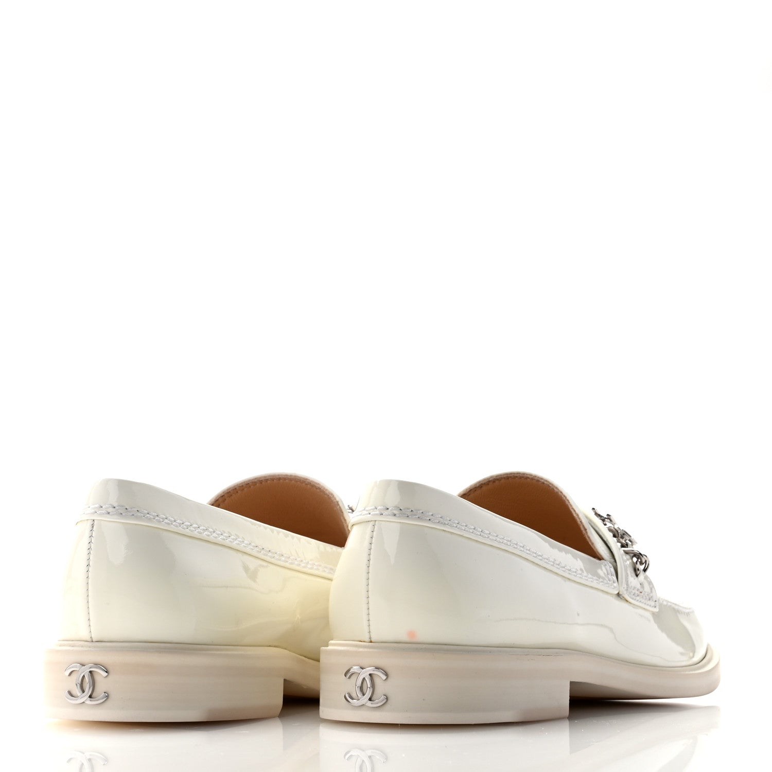 Chanel Shiny Calfskin Logo Loafers 39.5 White 1610481