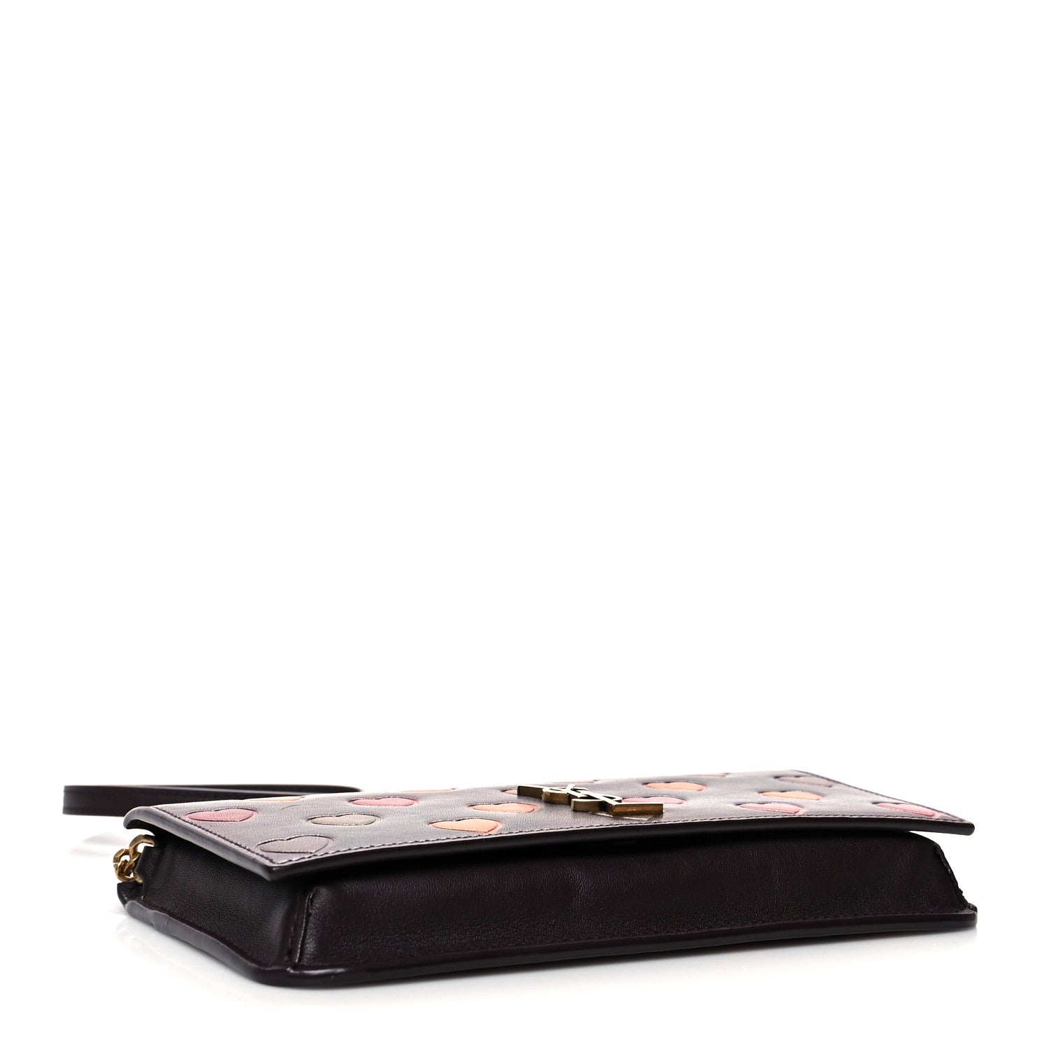 Saint Laurent Lambskin Heart Embossed Monogram Chain Wallet