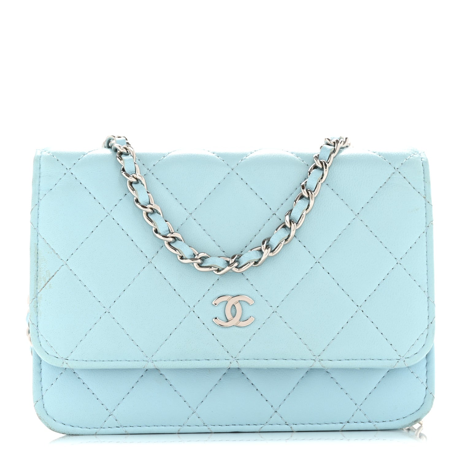 Chanel Lambskin Quilted Mini Wallet On Chain WOC Neon Blue 8 of 12