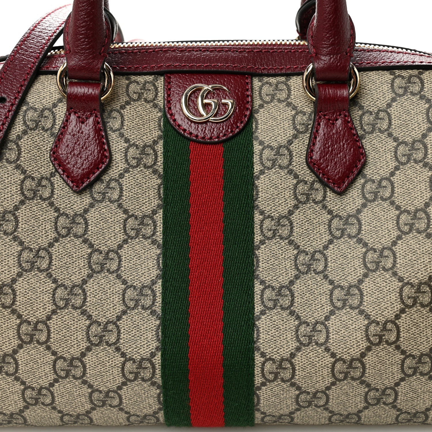 Gucci GG Supreme Monogram Web Medium Ophidia Top Handle Bag Beige Bordeaux 8 of 12