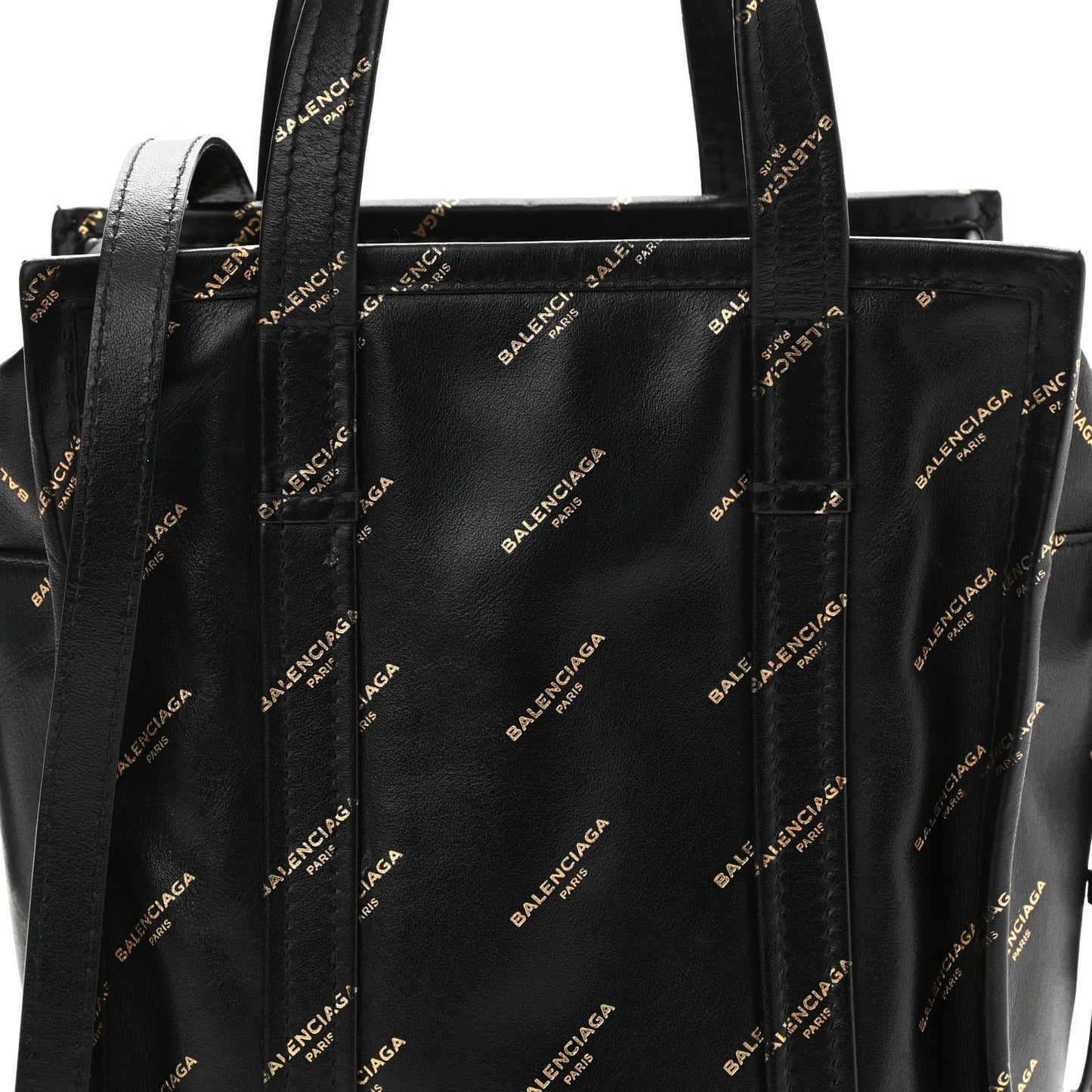Calfskin Allover Logo XS Bazar Shopper Tote Black Gold