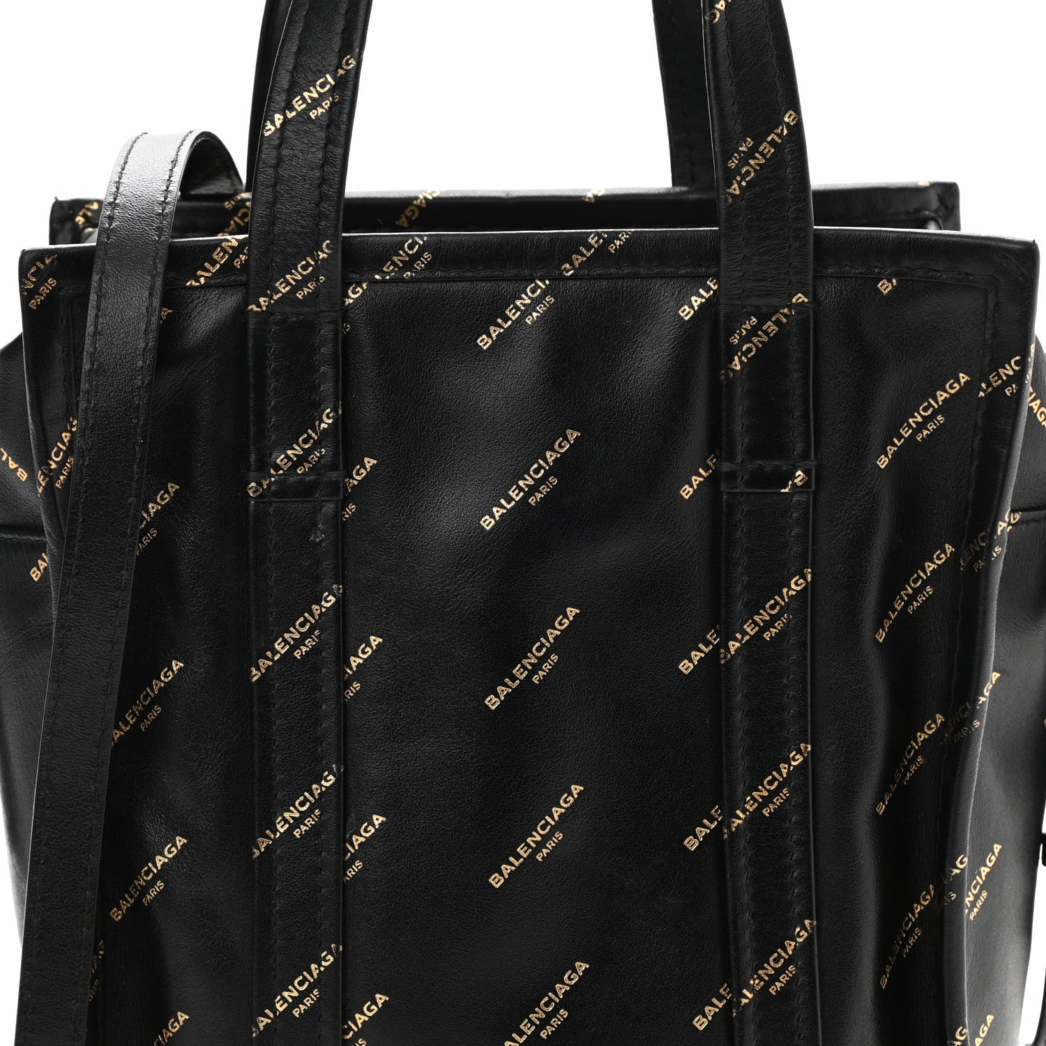Balenciaga Calfskin Allover Logo XS Bazar Shopper Tote Black Gold 8 of 10