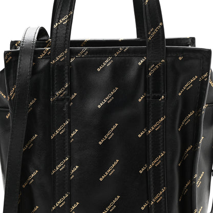 Balenciaga Calfskin Allover Logo XS Bazar Shopper Tote Black Gold 8 of 10