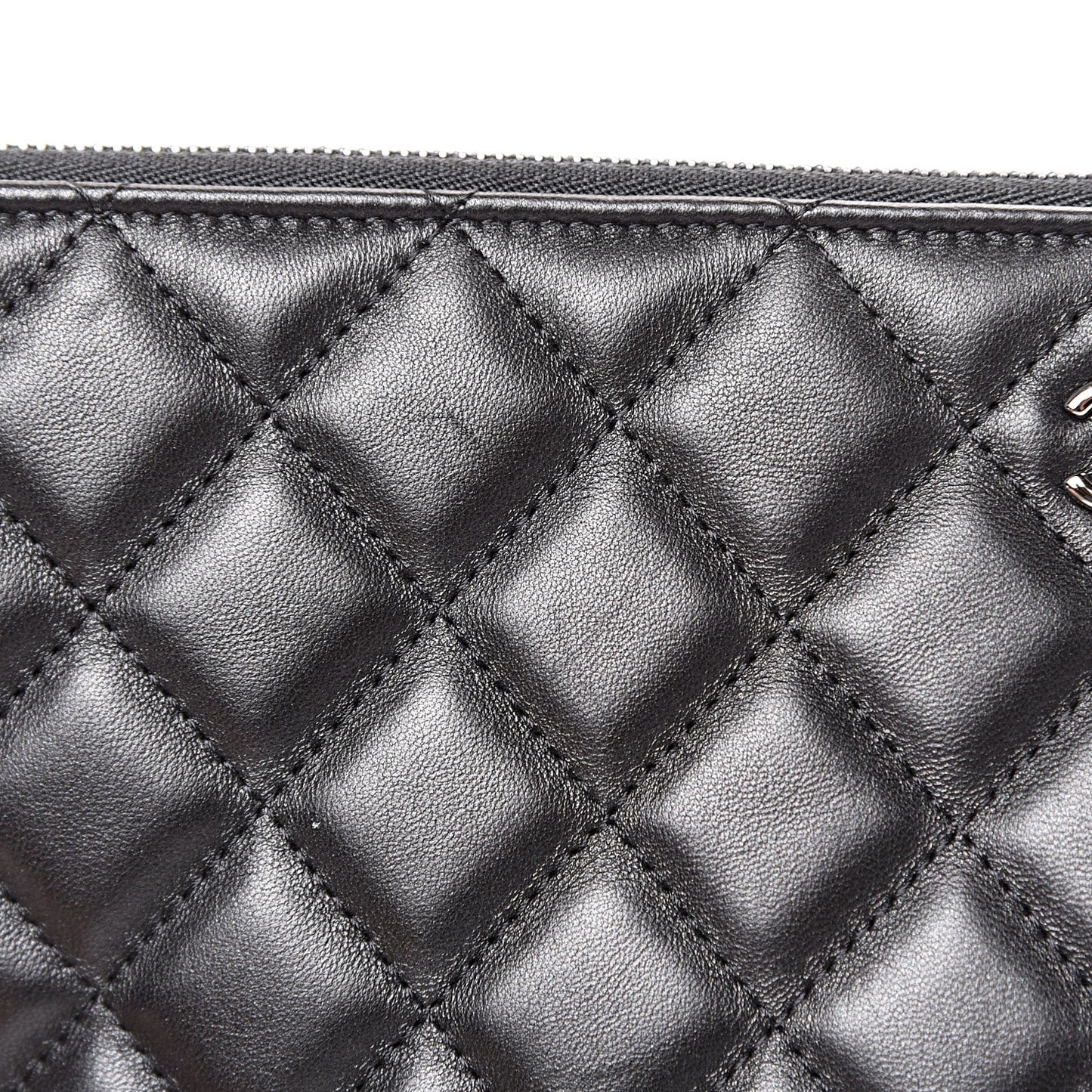 Lambskin Quilted Large Cosmetic Case Black