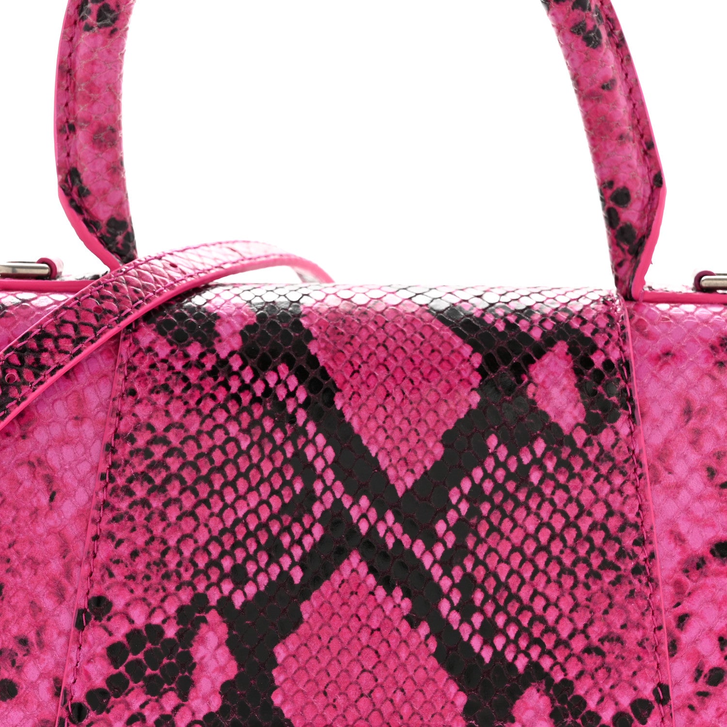 Balenciaga Shiny Calfskin Python Effect Small Hourglass Top Handle Bag Fuchsia Black 8 of 10