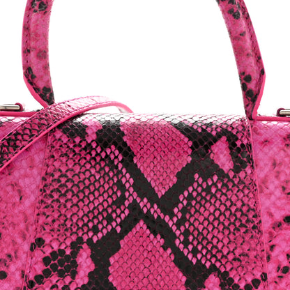 Balenciaga Shiny Calfskin Python Effect Small Hourglass Top Handle Bag Fuchsia Black 8 of 10