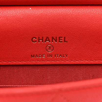 Chanel Lambskin Quilted Pearl Chain Flap Bag Red 7 of 10
