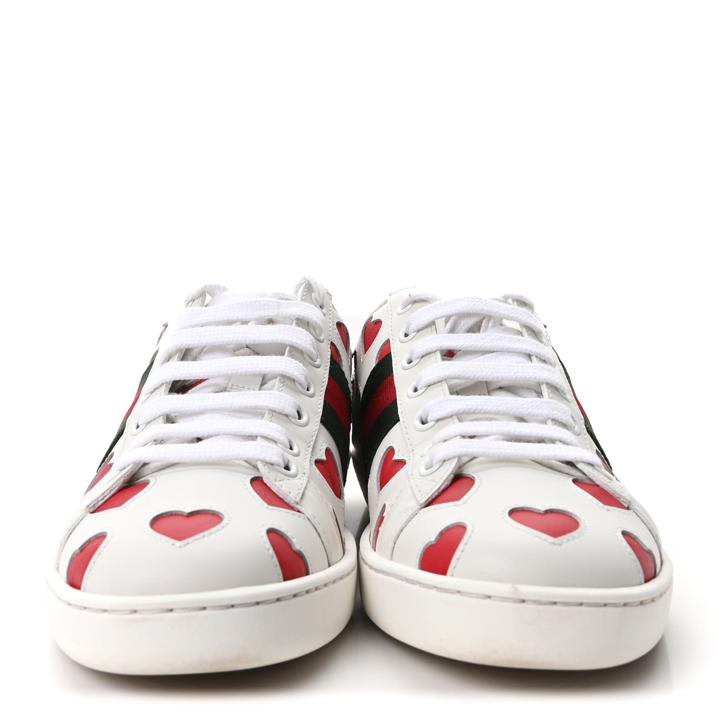 Calfskin Miro Soft Web Heart Cut Out Womens Ace Sneakers 36.5 White Light Hibiscus Red New Shamarock