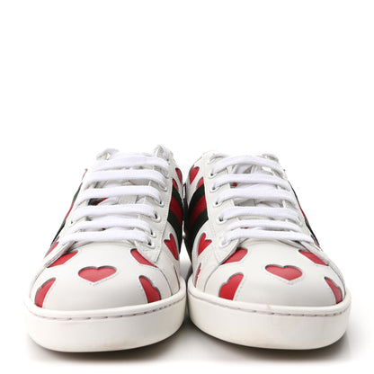 Gucci Calfskin Miro Soft Web Heart Cut Out Womens Ace Sneakers 36.5 White Light Hibiscus Red New Shamarock 3 of 10