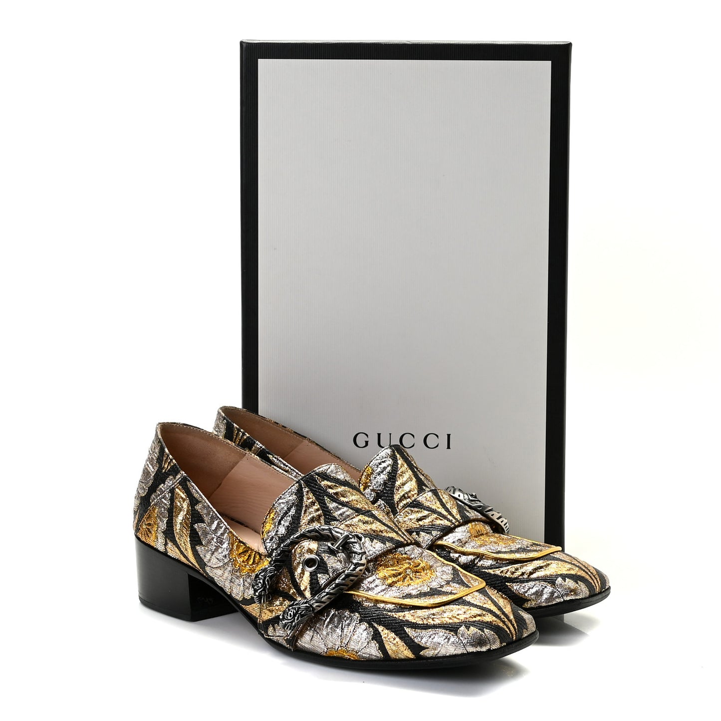 Brocade Floral Jacquard Dionysus Loafers 38.5 Black