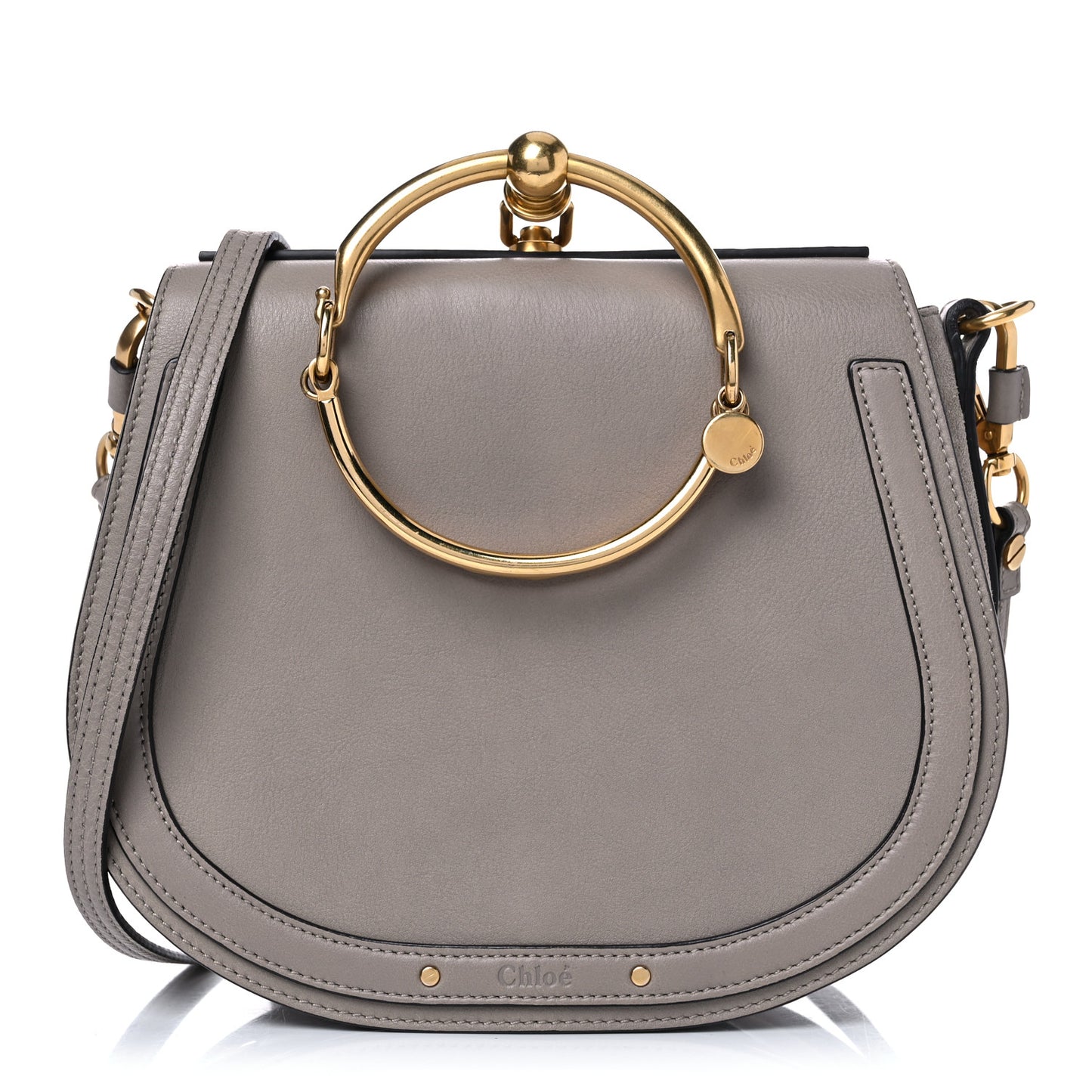 Calfskin Suede Medium Nile Bracelet Bag Motty Grey