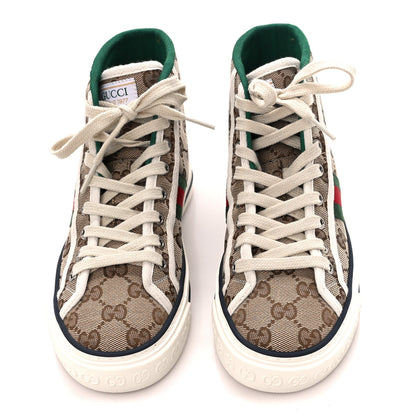 Gucci GG Monogram Web Mens 1977 Tennis High Top Sneakers 35 Beige Ebony Mystic White 2 of 7