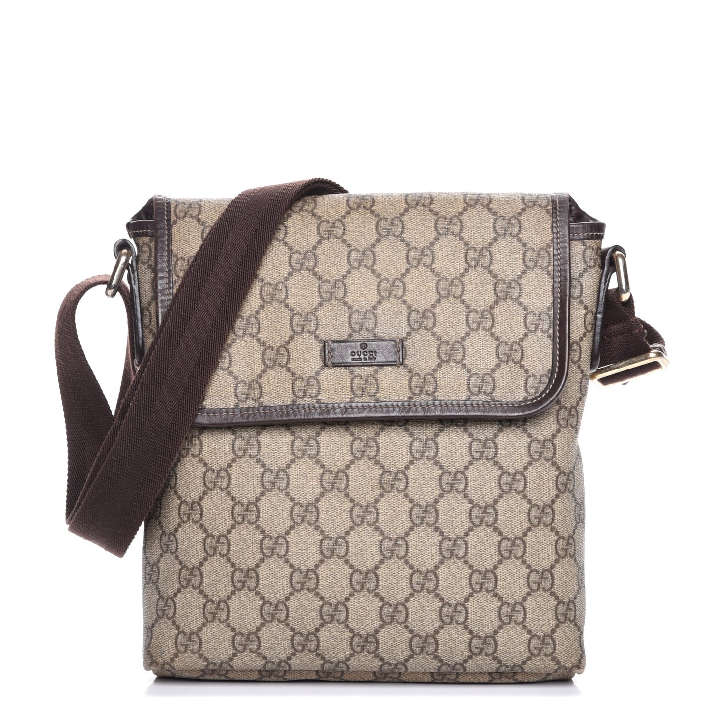 GG Supreme Monogram Selleria Calfskin Small Flap Messenger Bag Beige Ebony Cocoa Dark Chocolate