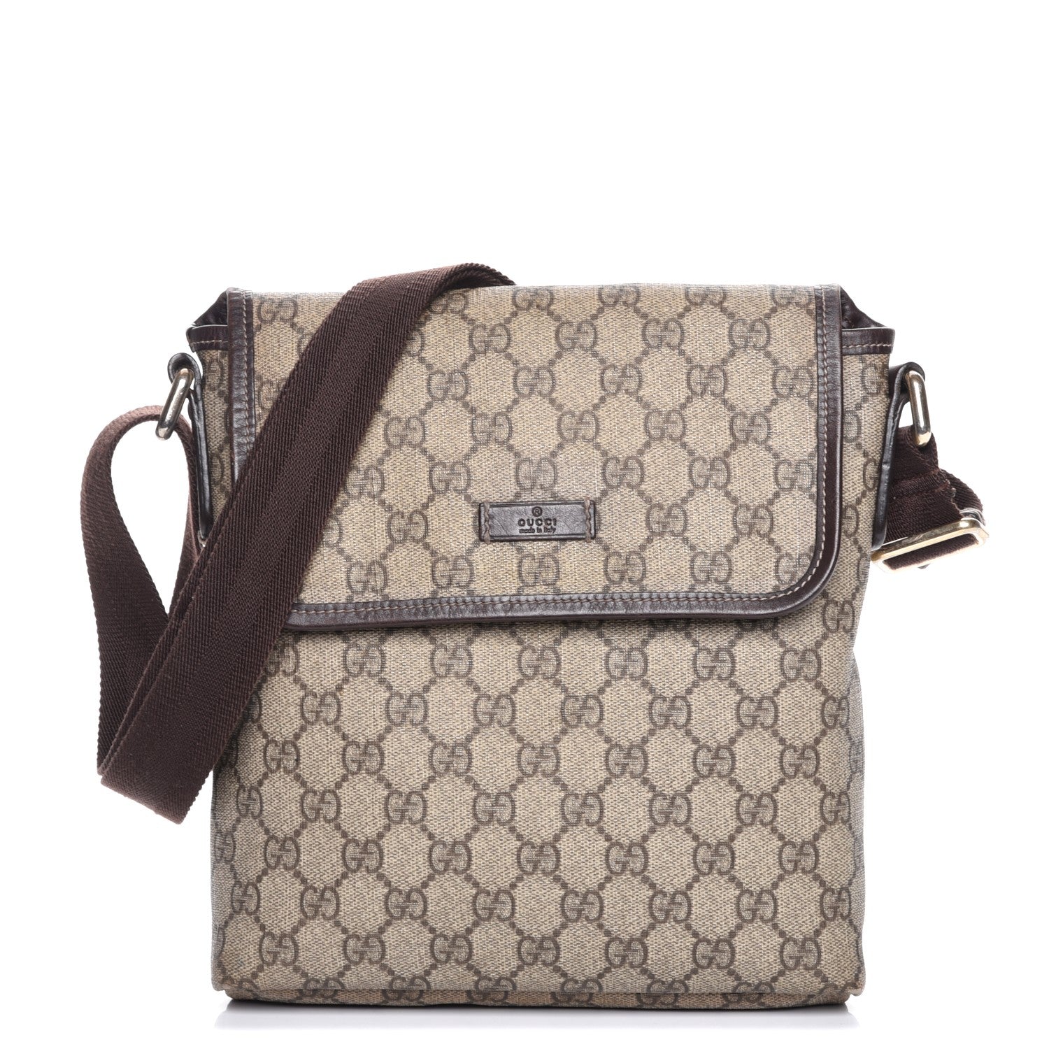 Gucci GG Supreme Monogram Selleria Calfskin Small Flap Messenger Bag Beige Ebony Cocoa Dark Chocolate 1 of 11