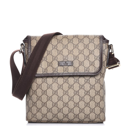 Gucci GG Supreme Monogram Selleria Calfskin Small Flap Messenger Bag Beige Ebony Cocoa Dark Chocolate 1 of 11