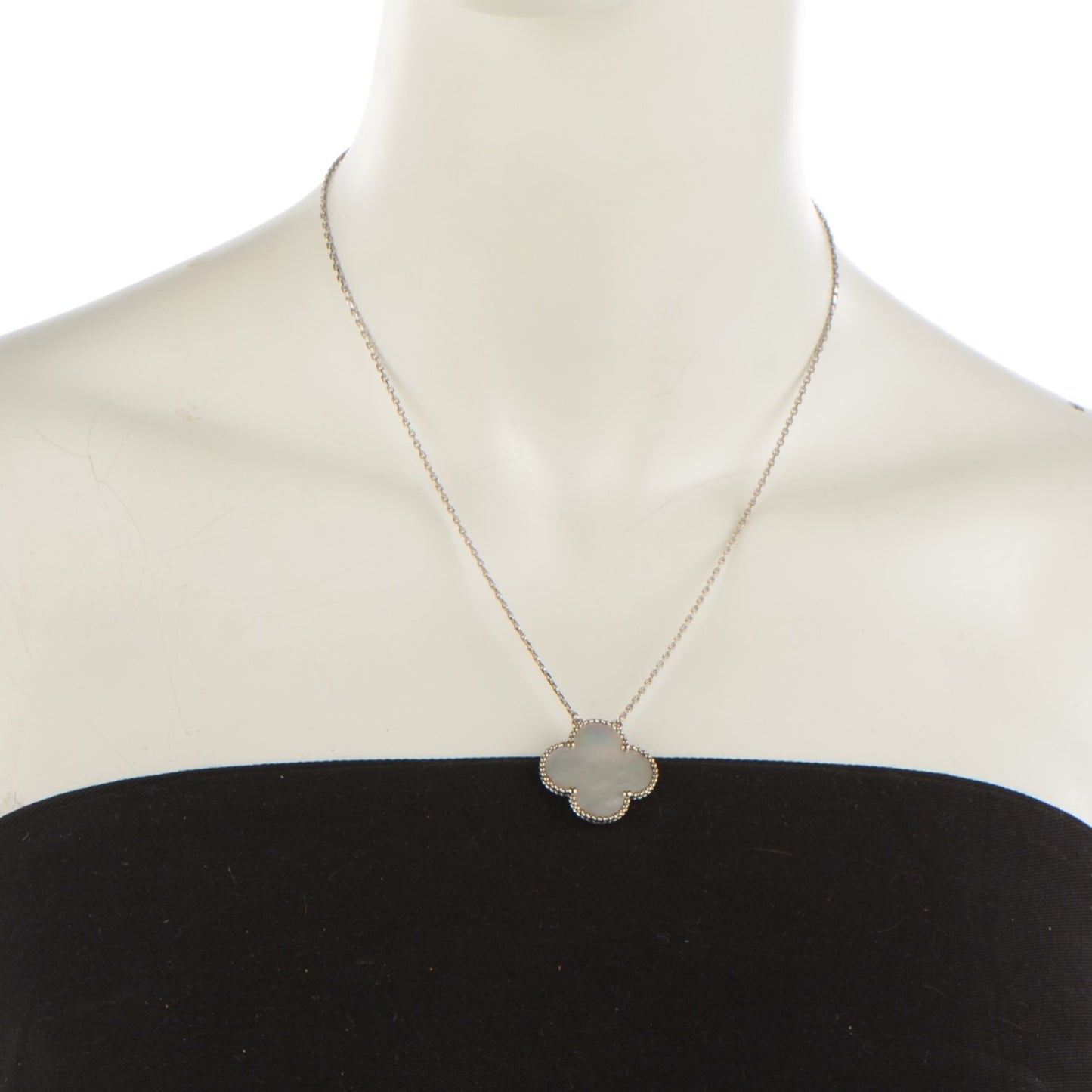 18K White Gold Mother of Pearl Magic Alhambra Pendant Necklace