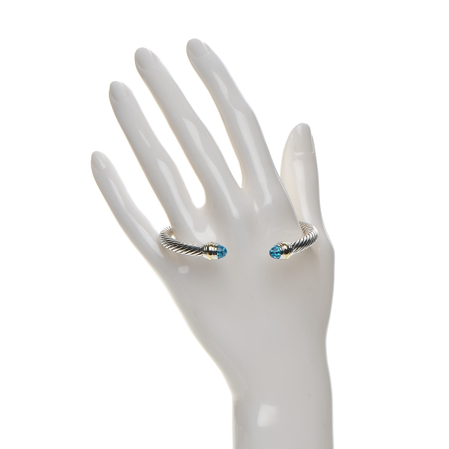 David Yurman Sterling Silver 14K Yellow Gold Blue Topaz 5mm Cable Classics Bracelet 2 of 5