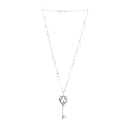 Tiffany 18K White Gold Diamond Clover Key Pendant Link Necklace 3 of 6