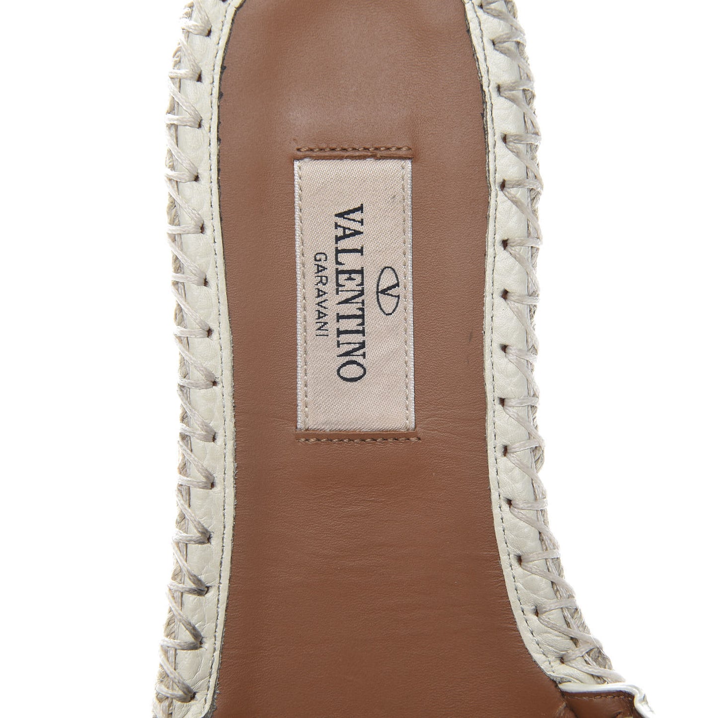 Grained Calfskin Rockstud Espadrille Flat Slide Sandals 36 Ivory