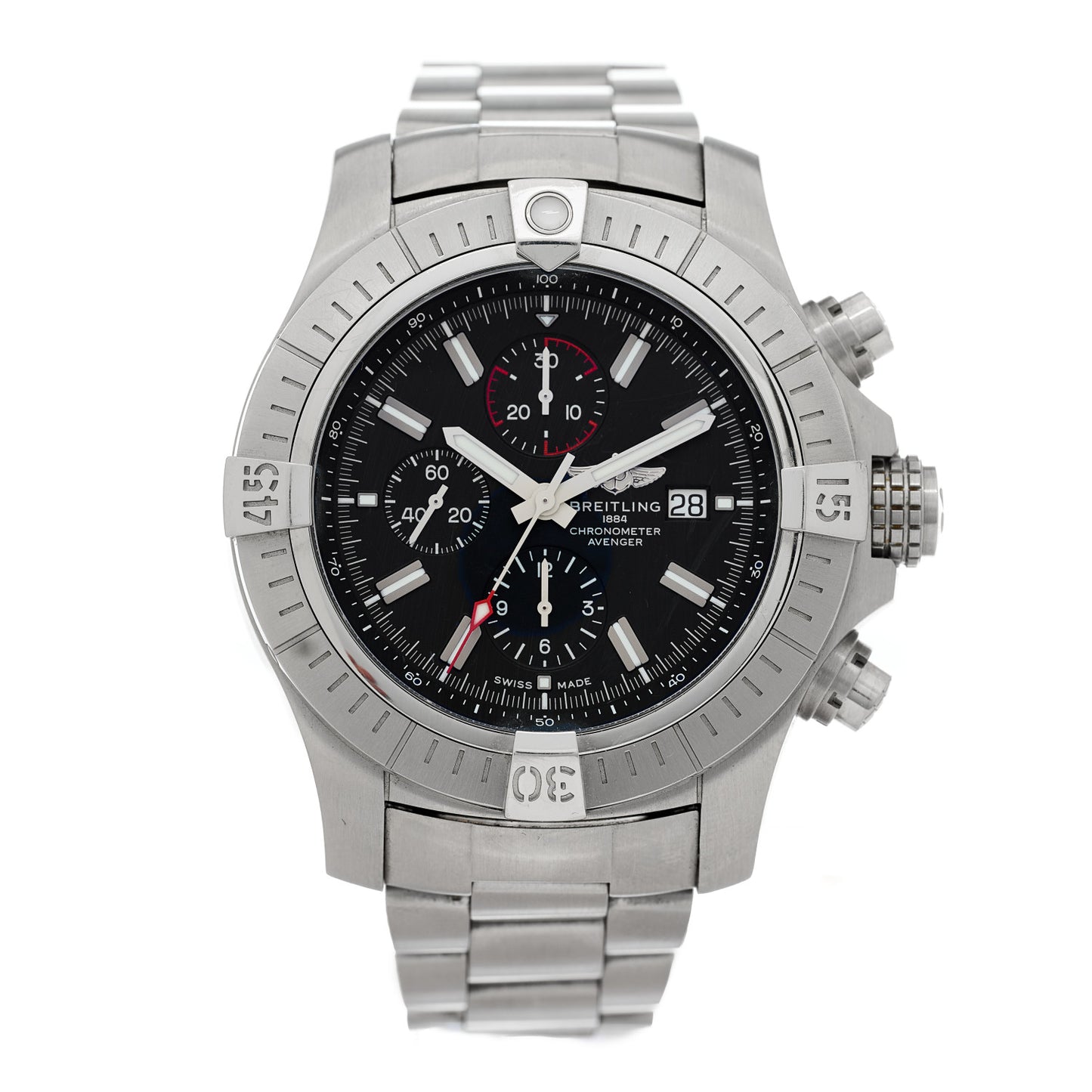 Stainless Steel 48mm Super Avenger Chronograph Automatic Watch Black A13375