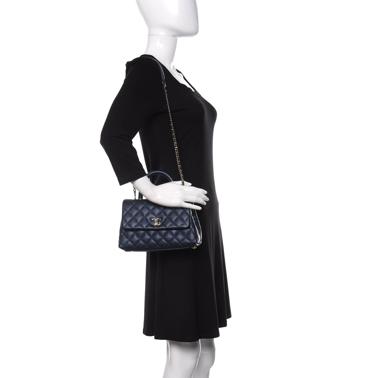Chanel Metallic Caviar Quilted Mini Coco Handle Flap Dark Blue 2 of 11