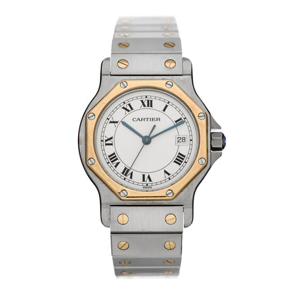 Cartier Stainless Steel 18K Yellow Gold 29mm Santos Octagon Quartz Watch 1 of 8