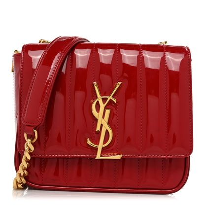 Saint Laurent Patent Matelasse Monogram Small Vicky Chain Bag Red 1 of 16