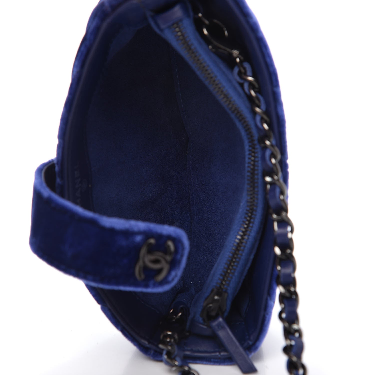 Chanel Velvet Quilted Mini Phone Holder Crossbody Bag Blue 5 of 12