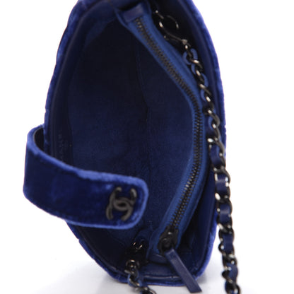 Chanel Velvet Quilted Mini Phone Holder Crossbody Bag Blue 5 of 12