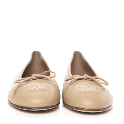 Chanel Lambskin Cap Toe CC Ballerina Flats 36.5 Beige 2 of 8