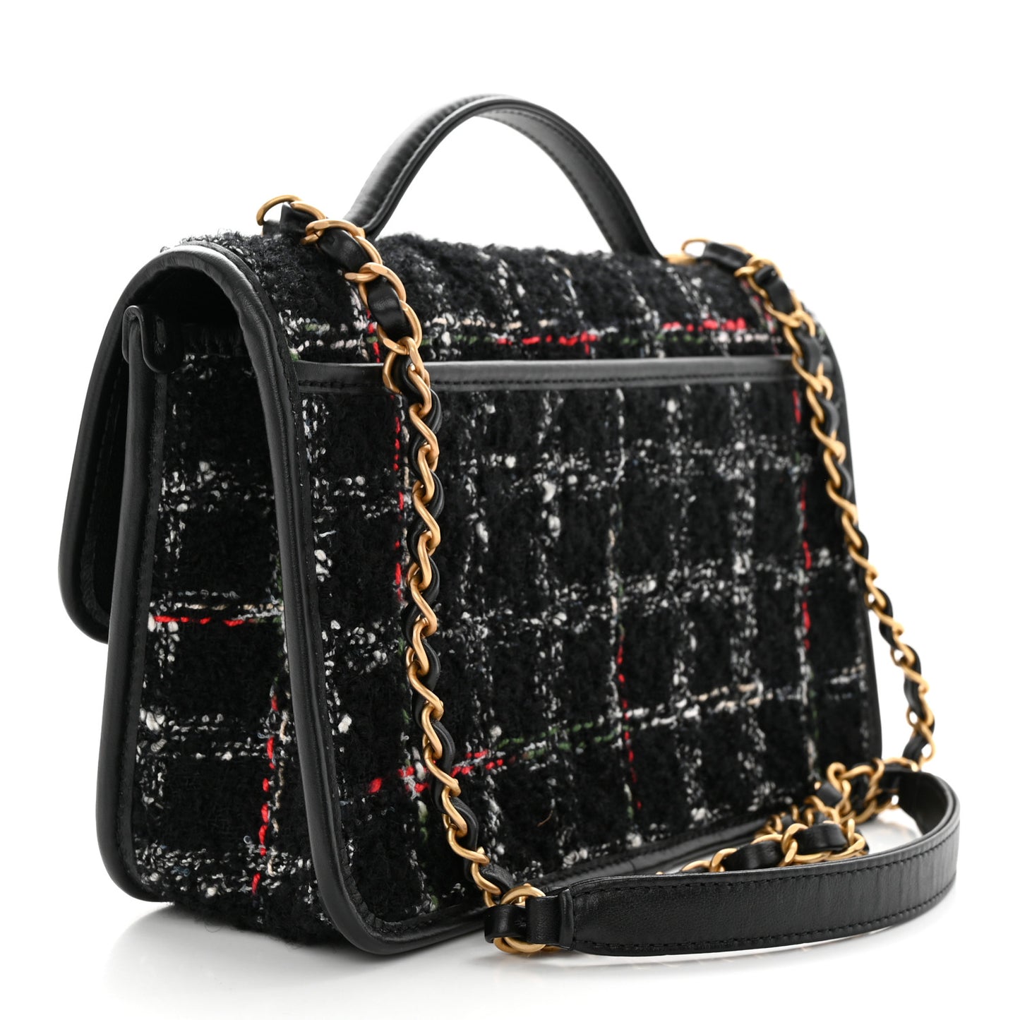 Tweed School Memory Small Top Handle Flap Black White
