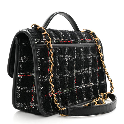 Chanel Tweed School Memory Small Top Handle Flap Black White 3 of 11