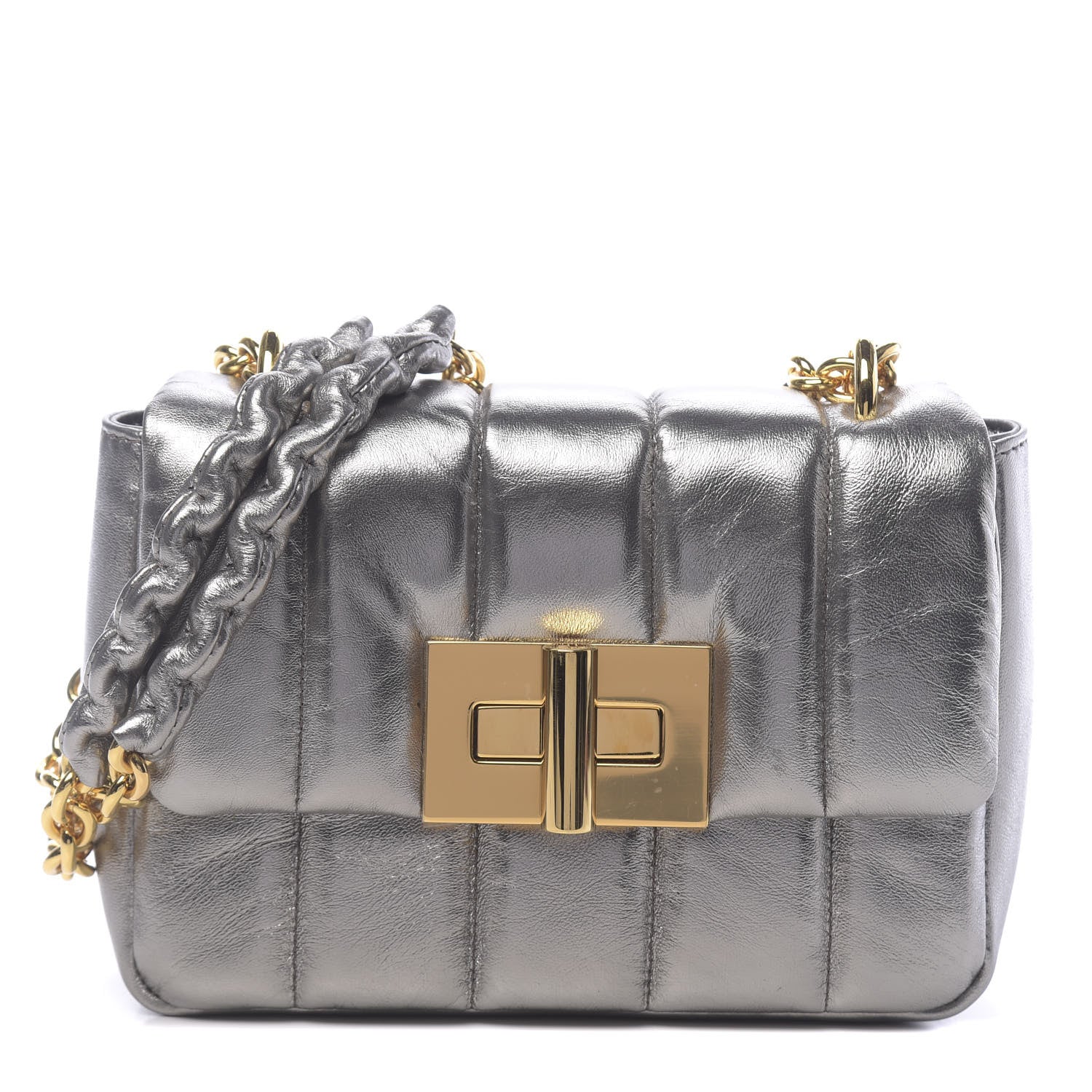 Tom Ford Metallic Soft Lambskin Quilted Small Natalia Chain Shoulder Bag Silver 1 of 11