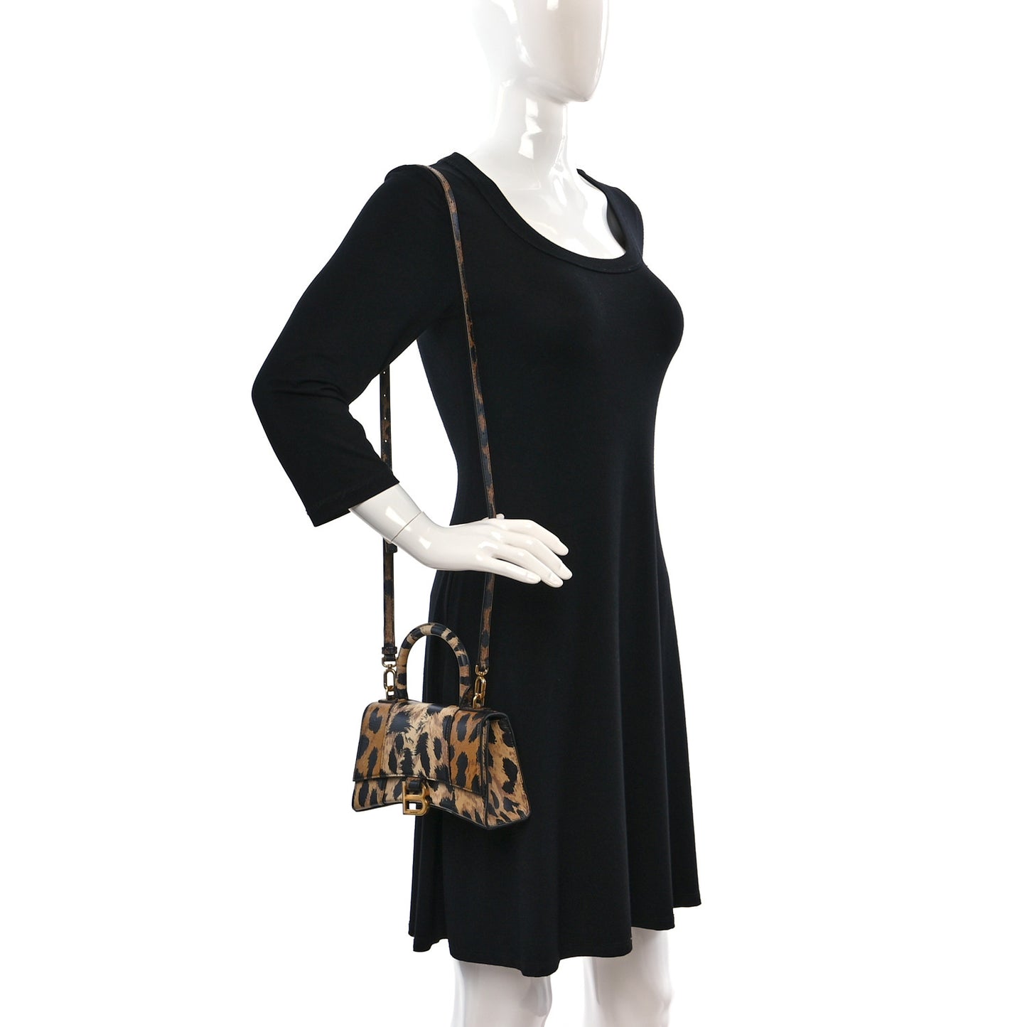 Smooth Calfskin Leopard Print Hourglass Top Handle Bag XS Beige