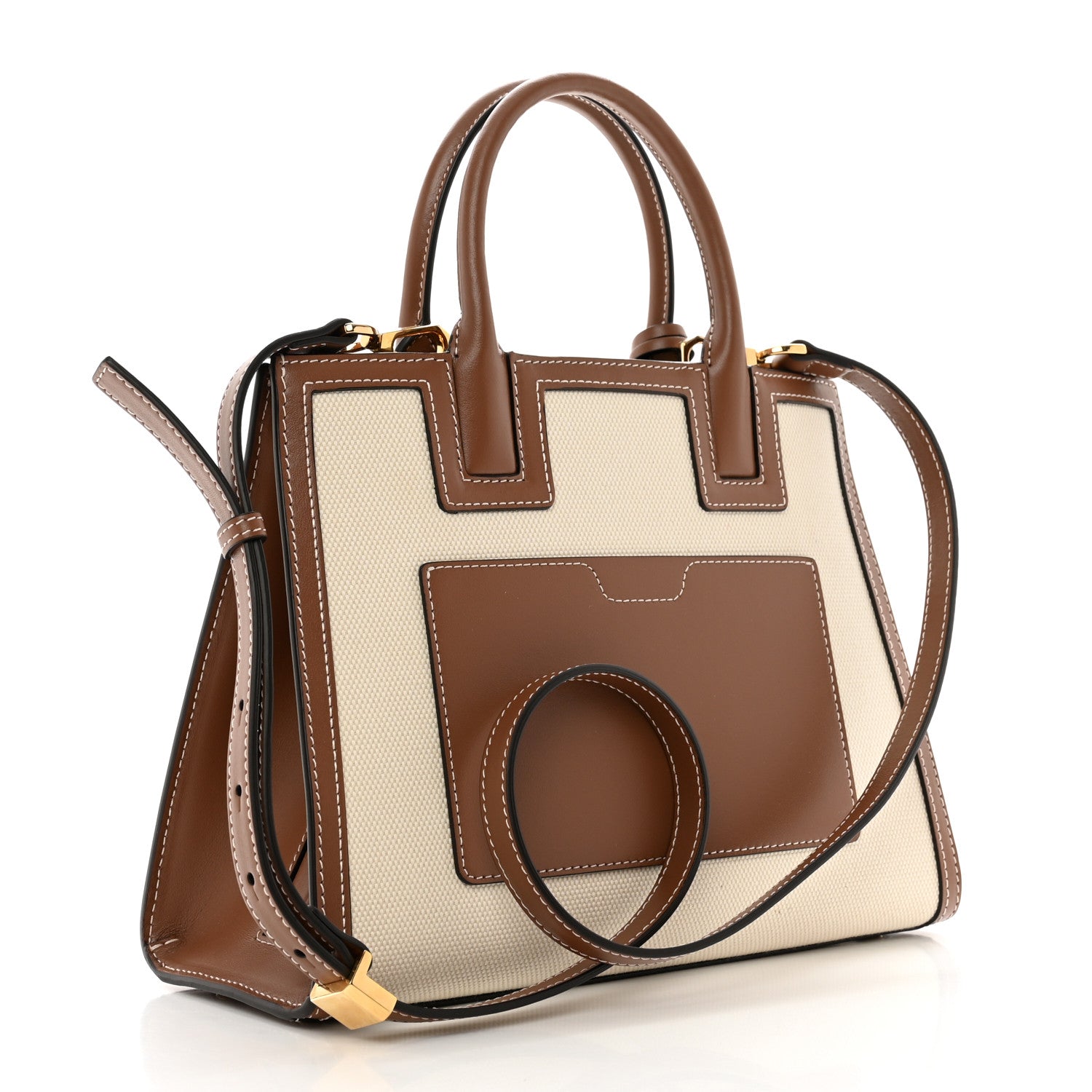 Burberry Canvas Smooth Calfskin Mini Frances Tote Natural Malt Brown 3 of 9