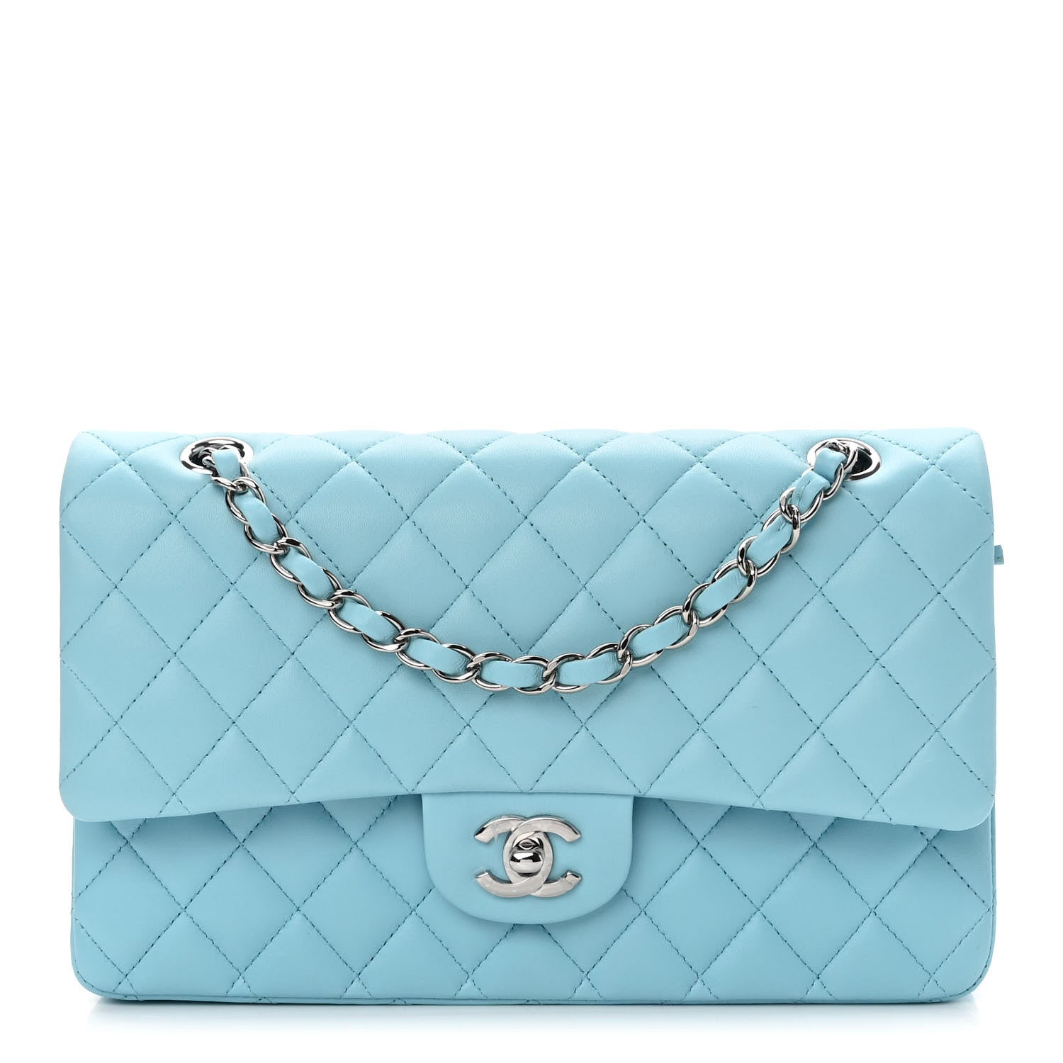 Chanel Lambskin Quilted Medium Double Flap Neon Blue 1 of 11
