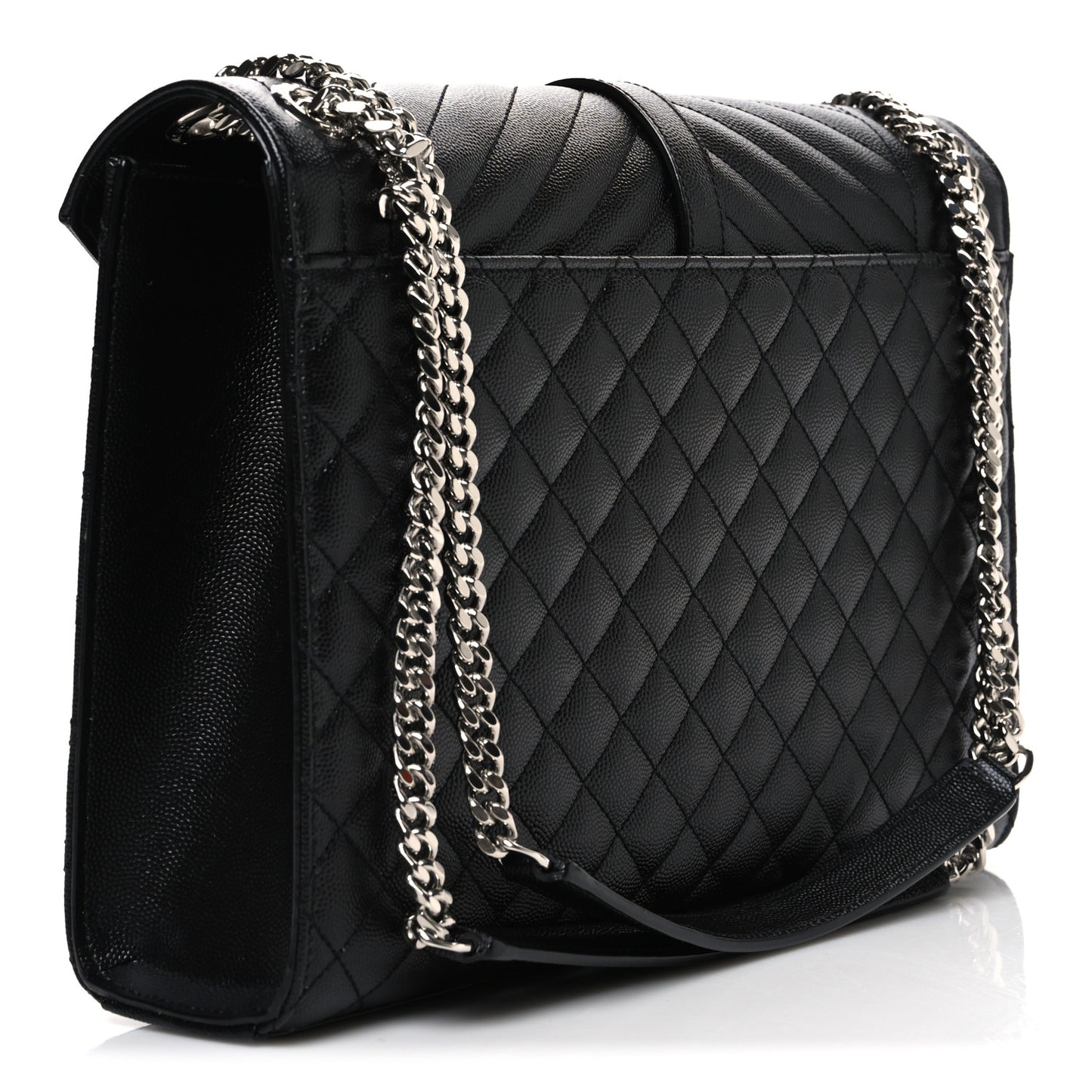 Grain De Poudre Textured Mixed Matelasse Large Triquilt Monogram Satchel Black