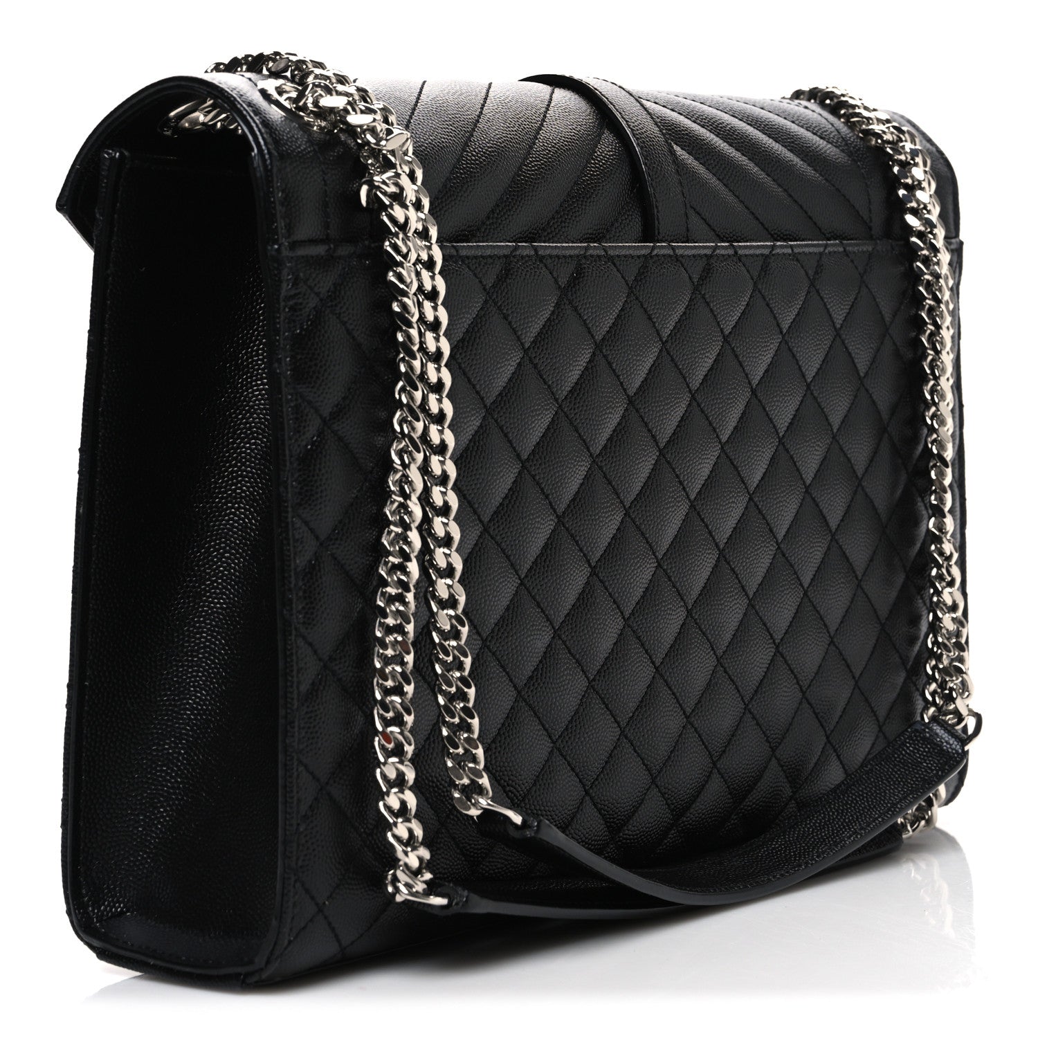 Saint Laurent Grain De Poudre Textured Mixed Matelasse Large Triquilt Monogram Satchel Black 3 of 10
