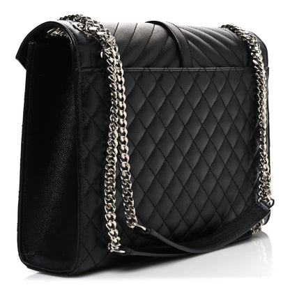 Saint Laurent Grain De Poudre Textured Mixed Matelasse Large Triquilt Monogram Satchel Black 3 of 10