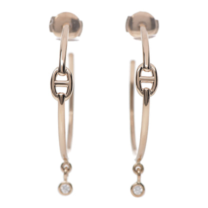 Hermes 18K Rose Gold Diamond Chaine d'Ancre Enchainee Hoop Earrings 2 of 4