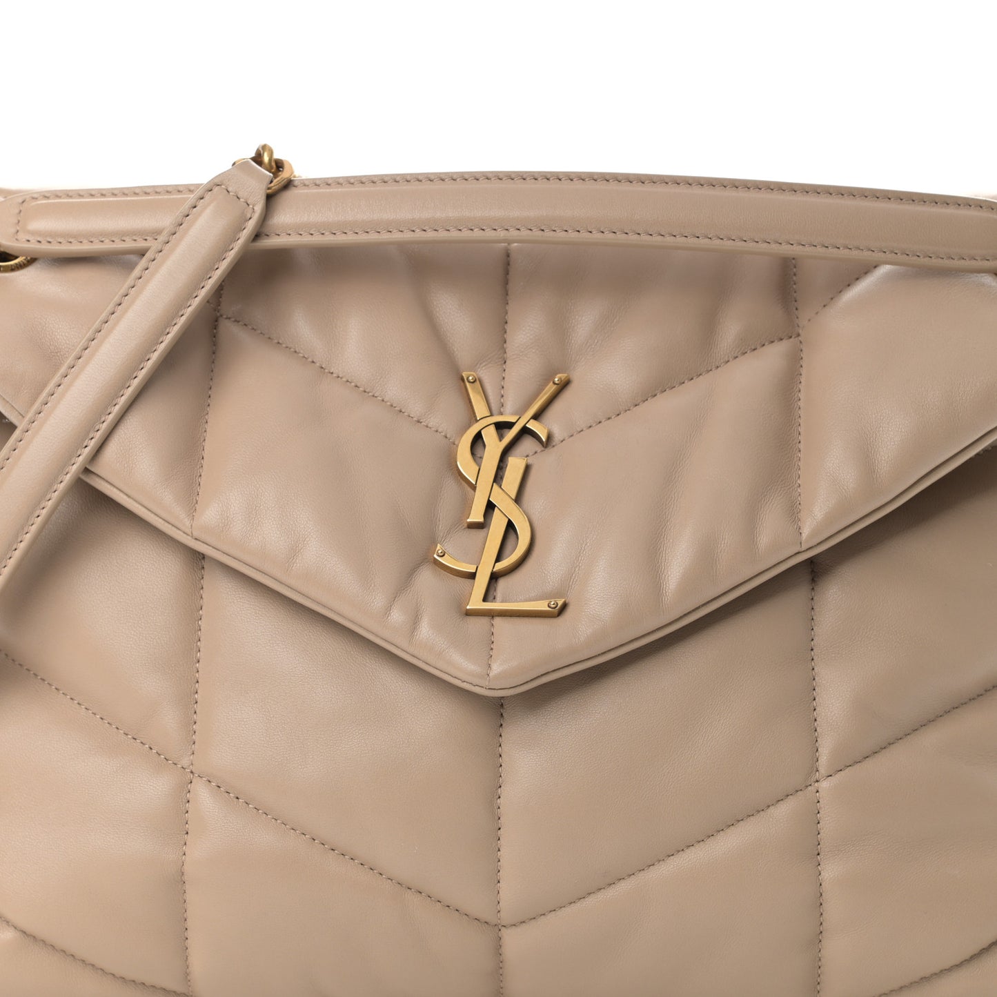 Lambskin Quilted Medium Loulou Puffer Monogram Chain Satchel Dark Beige