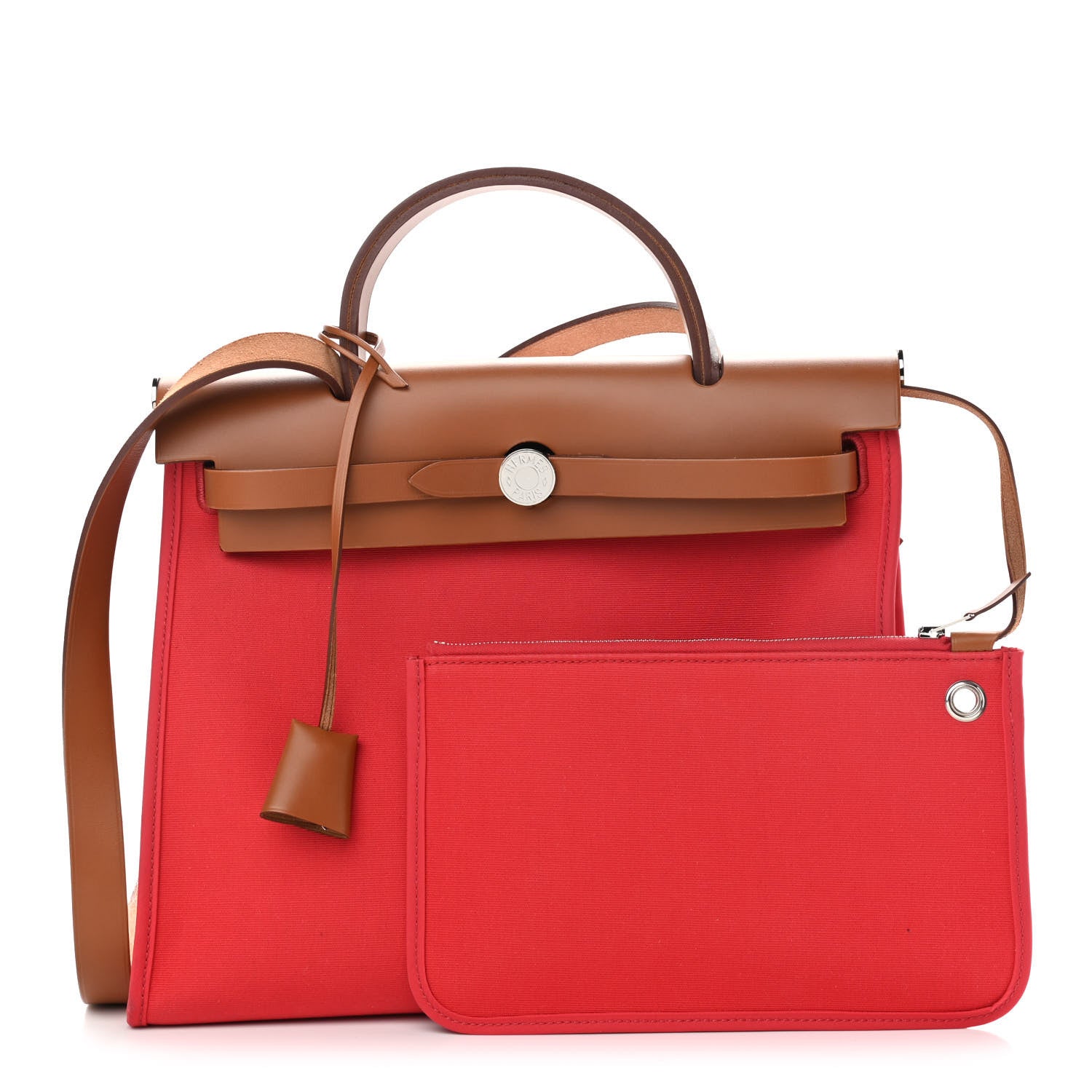 Hermes Vache Hunter Toile Herbag Zip 31 PM Rouge Tomate Natural 1 of 12